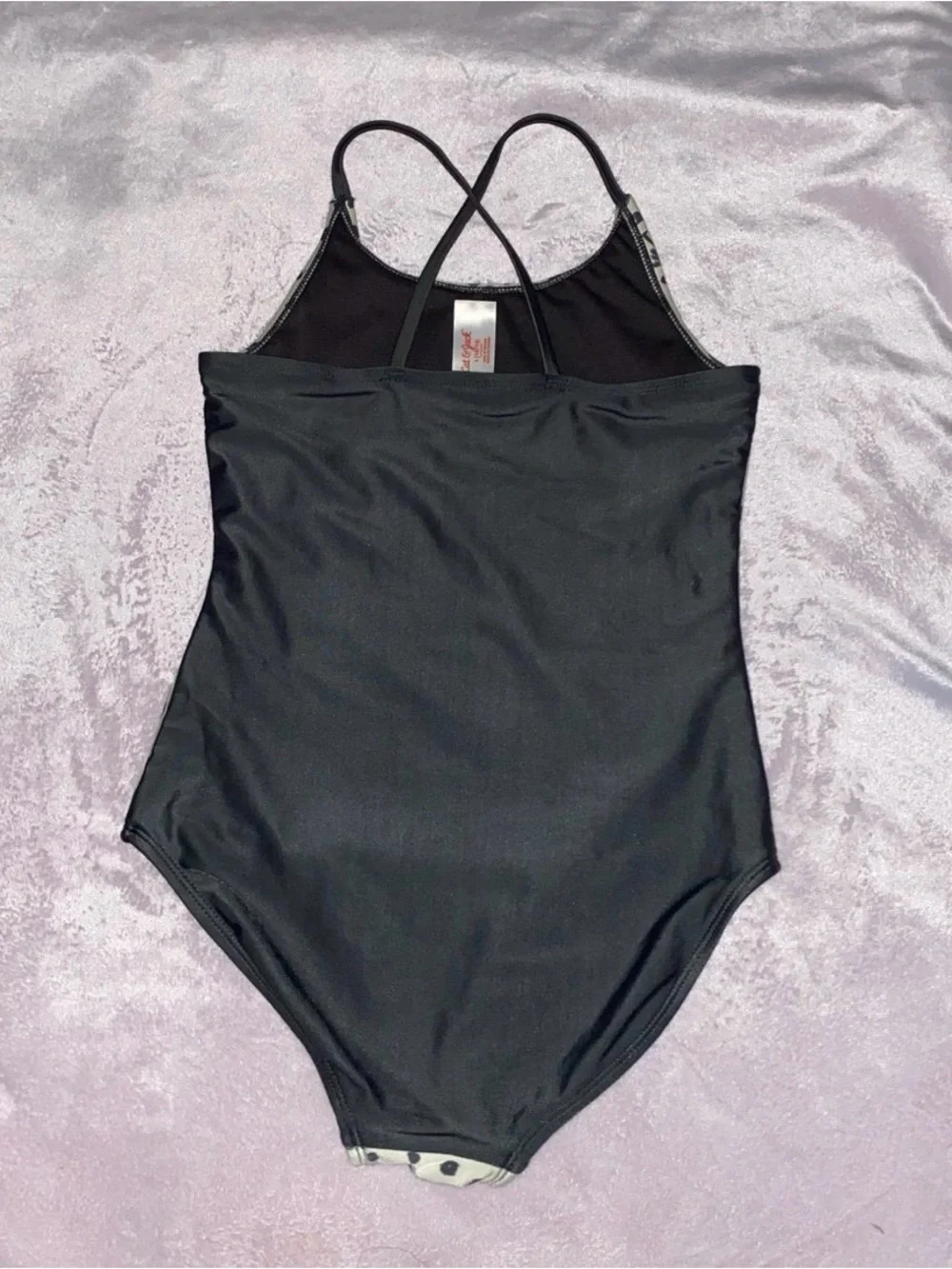 Girls' Gray and Cream One-Piece Swimsuit with Palm Dot Print